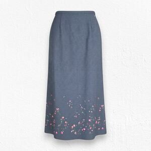 Y2K Vintage Tommy Hilfiger Gray Pink Floral Embroidered Femme Maxi Skirt Size 8